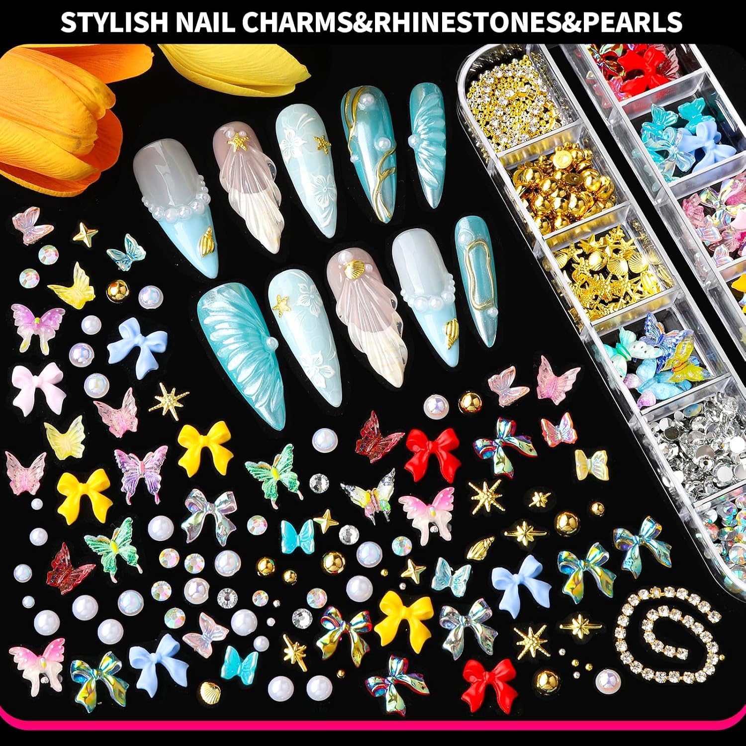 Fandamei 3D sculpting gel nail kit with chrome powders, brushes and charms - 3