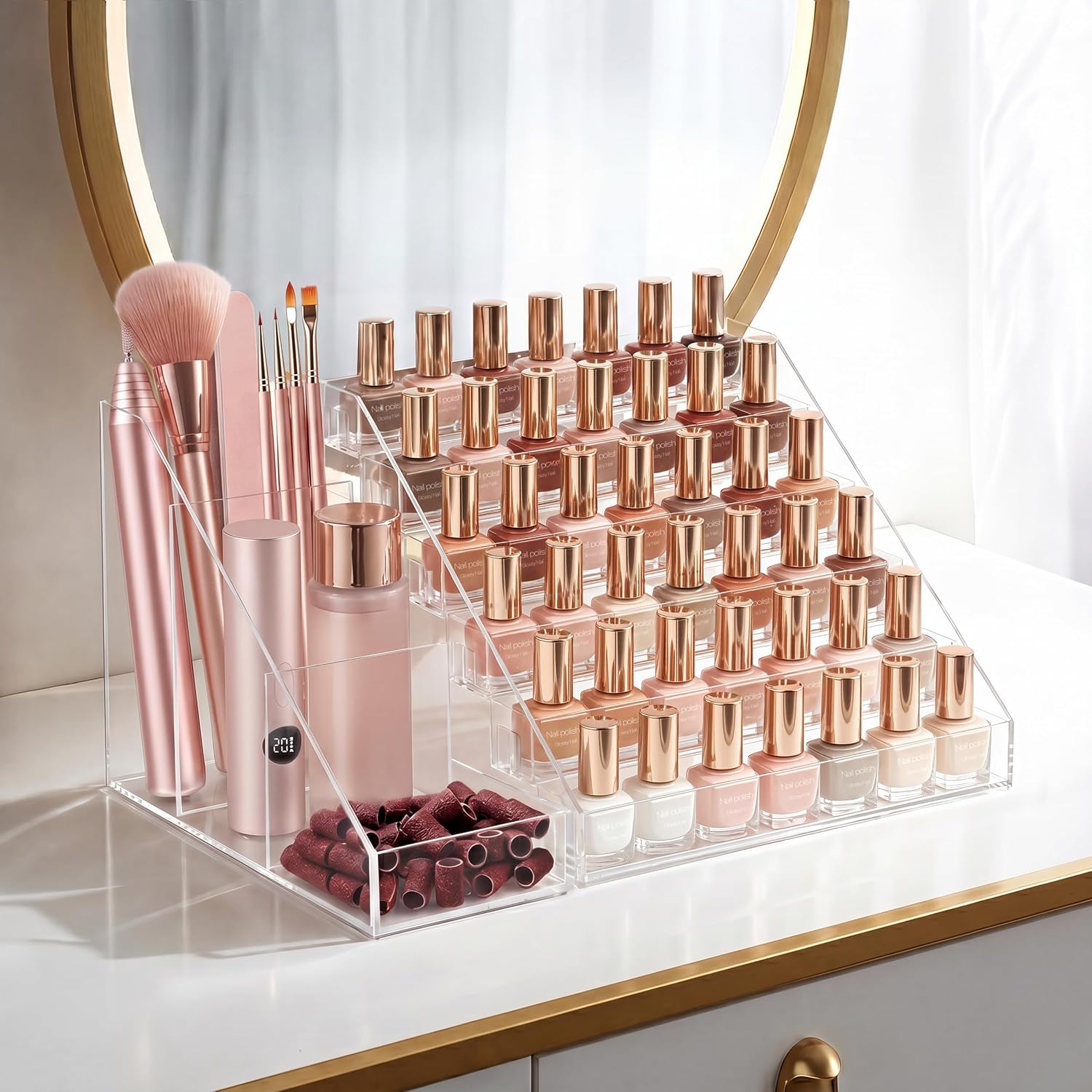 Clear 6-tier acrylic nail polish organizer with side tool compartments - 2