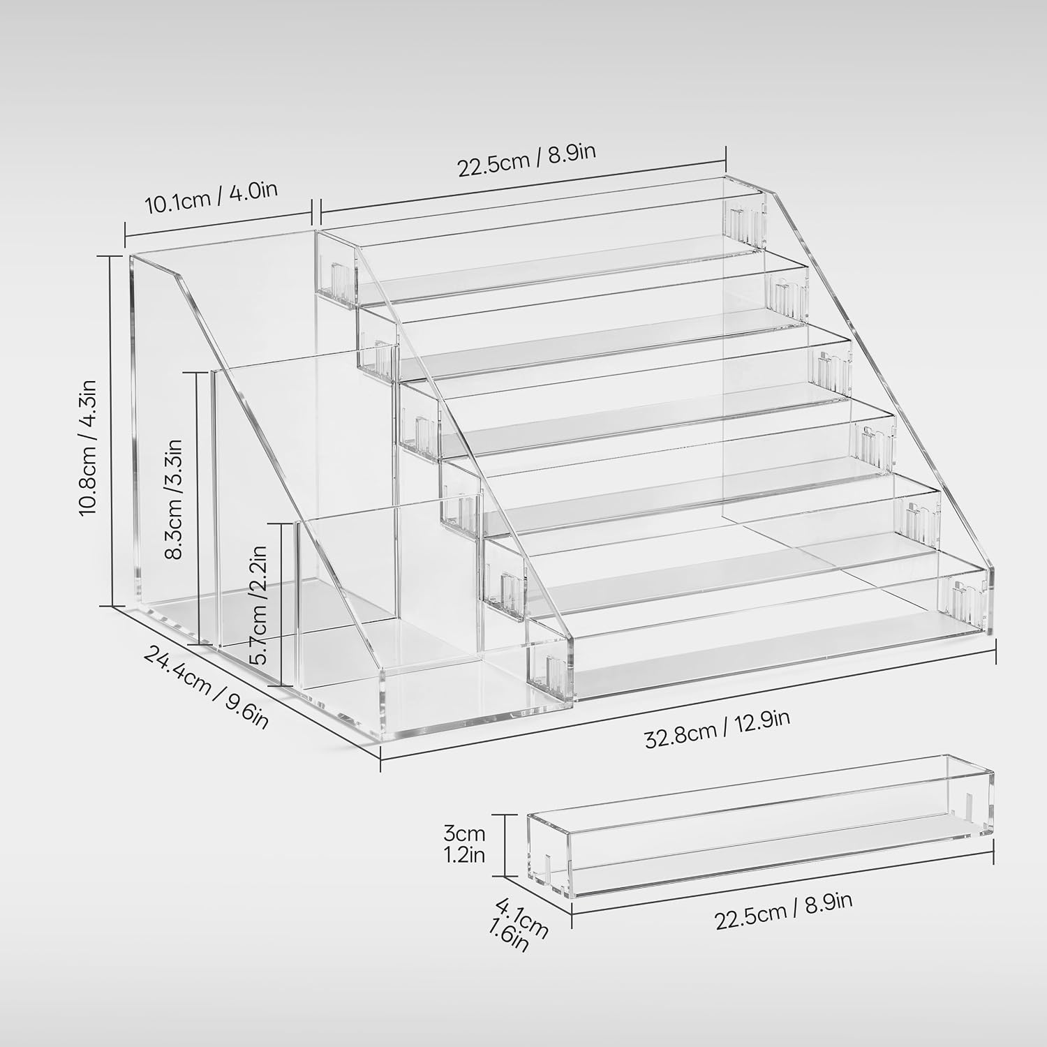 Clear 6-tier acrylic nail polish organizer with side tool compartments - 3