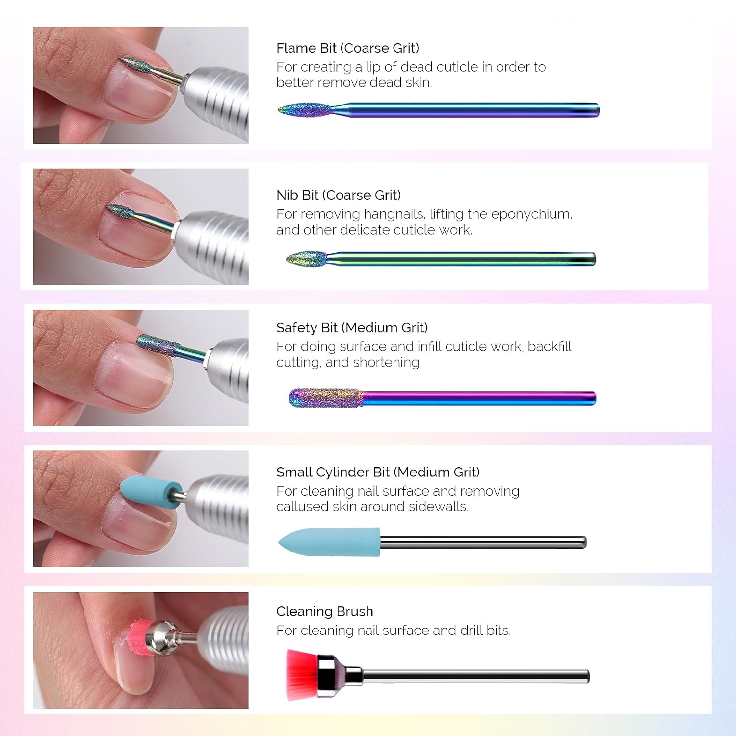 MelodySusie 10pcs rainbow diamond nail drill bits set in case - 3