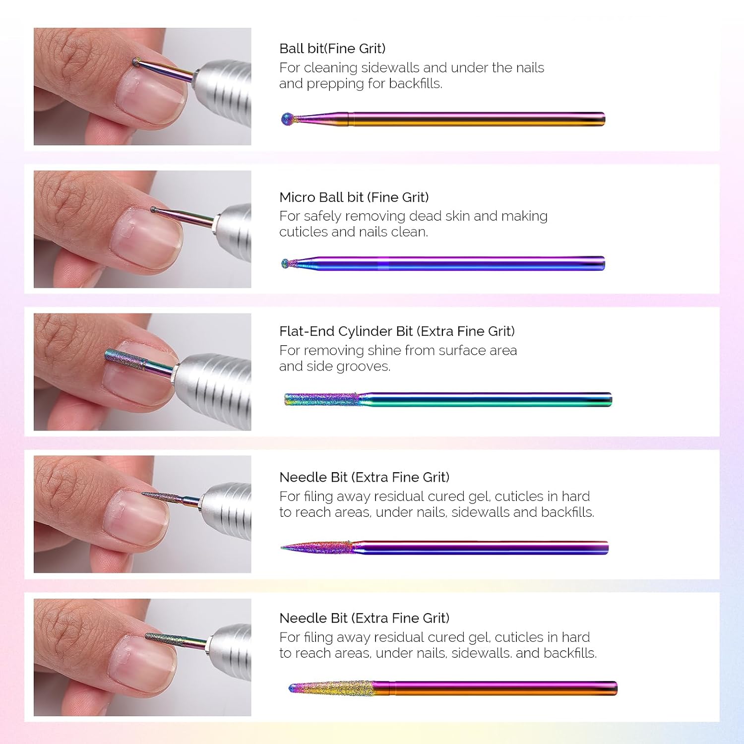 MelodySusie 10pcs rainbow diamond nail drill bits set in case - 4
