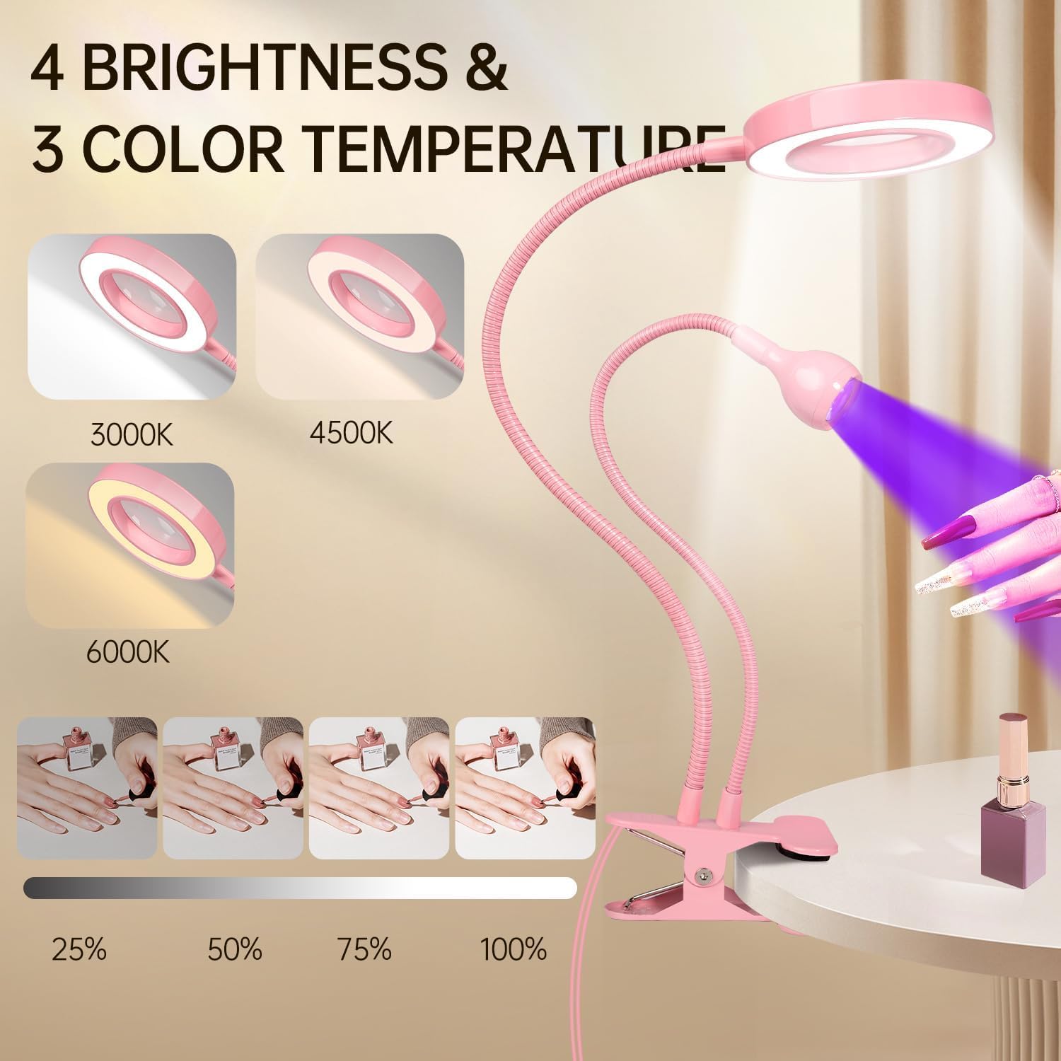 AORAEM dual-head UV LED nail lamp with gooseneck clip - 4