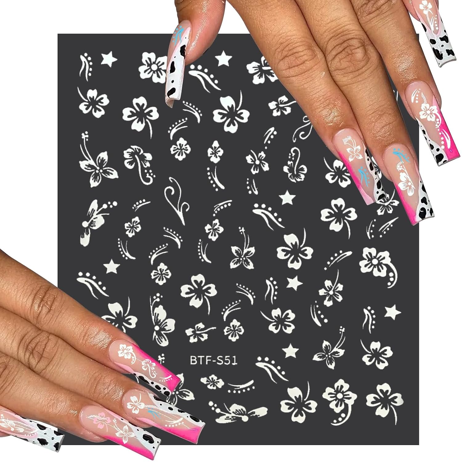 MUIIGOOD hibiscus flower nail sticker sheets in white, pink, gold and silver finishes - 2