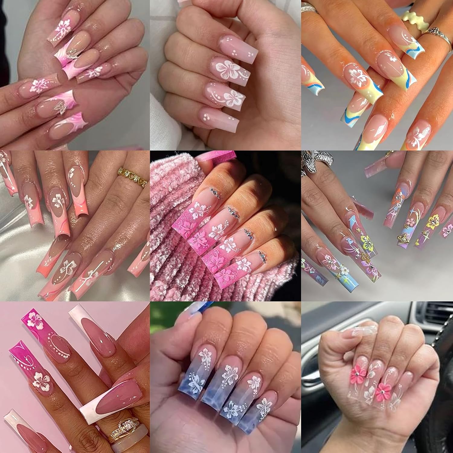 MUIIGOOD hibiscus flower nail sticker sheets in white, pink, gold and silver finishes - 4