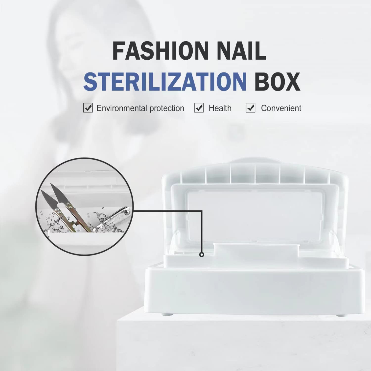 White plastic nail tool cleaning box with transparent window and lift tray - 2
