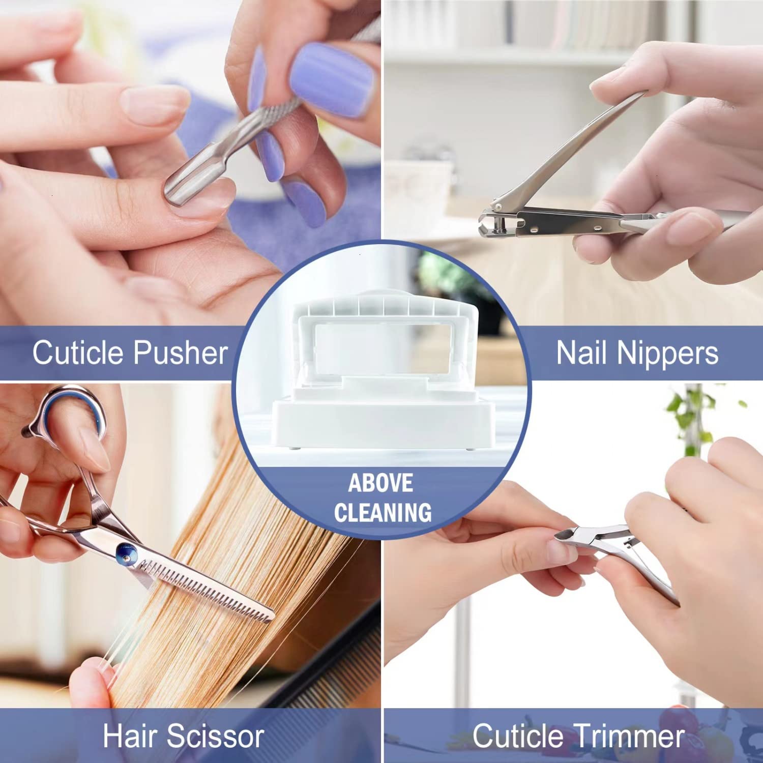 White plastic nail tool cleaning box with transparent window and lift tray - 3