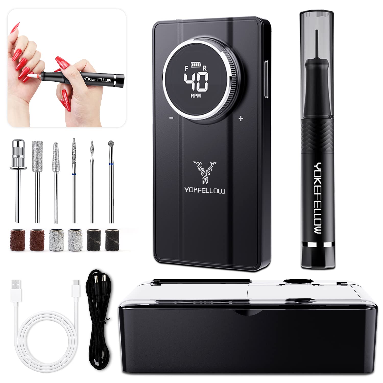 Portable 40000 RPM Nail Drill — 30hr Battery & HD LCD