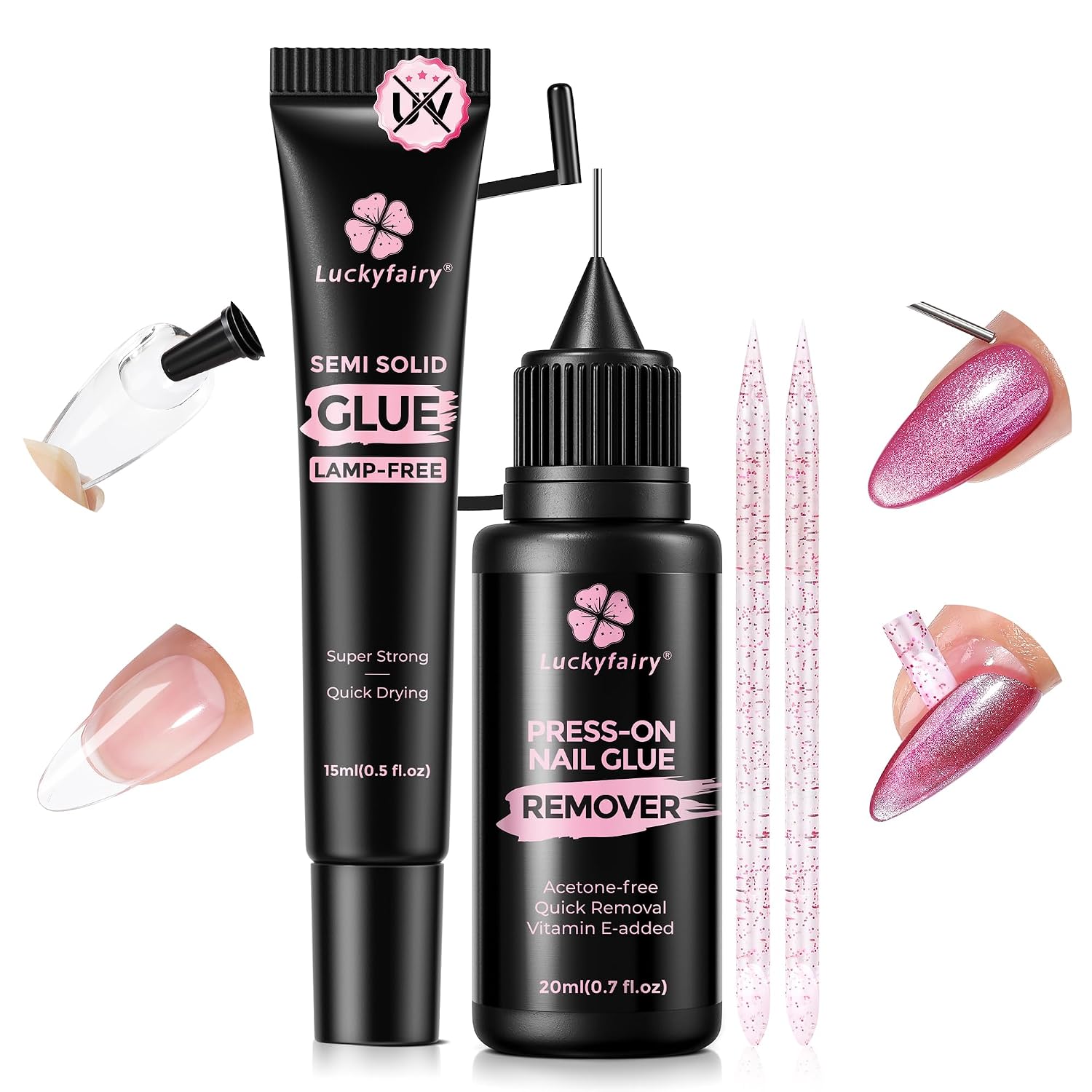 Press-On Nail Glue Kit — Quick-Dry & Non-Acetone Remover