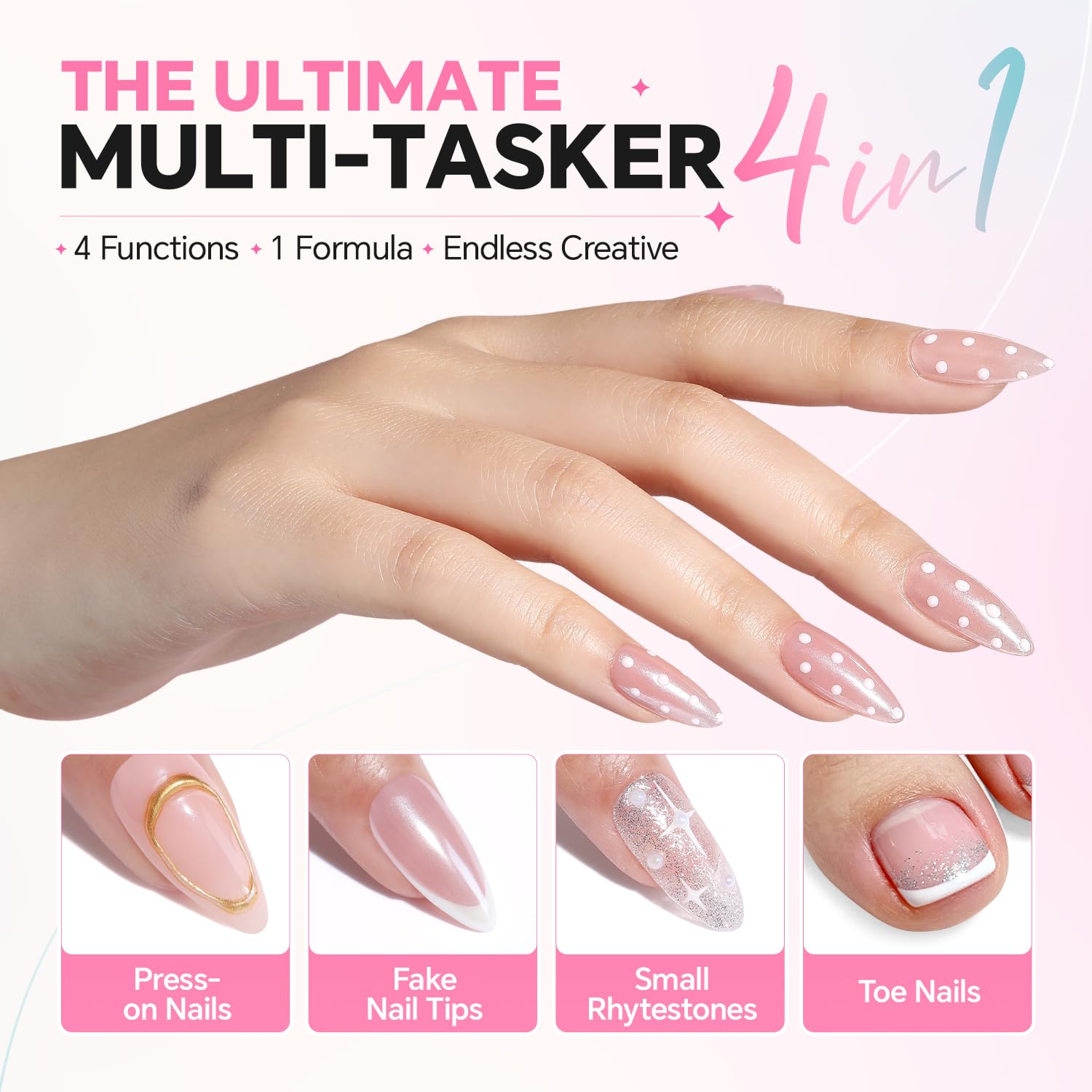 Luckyfairy press-on nail glue kit with glue tube, remover bottle, and two cuticle sticks - 3
