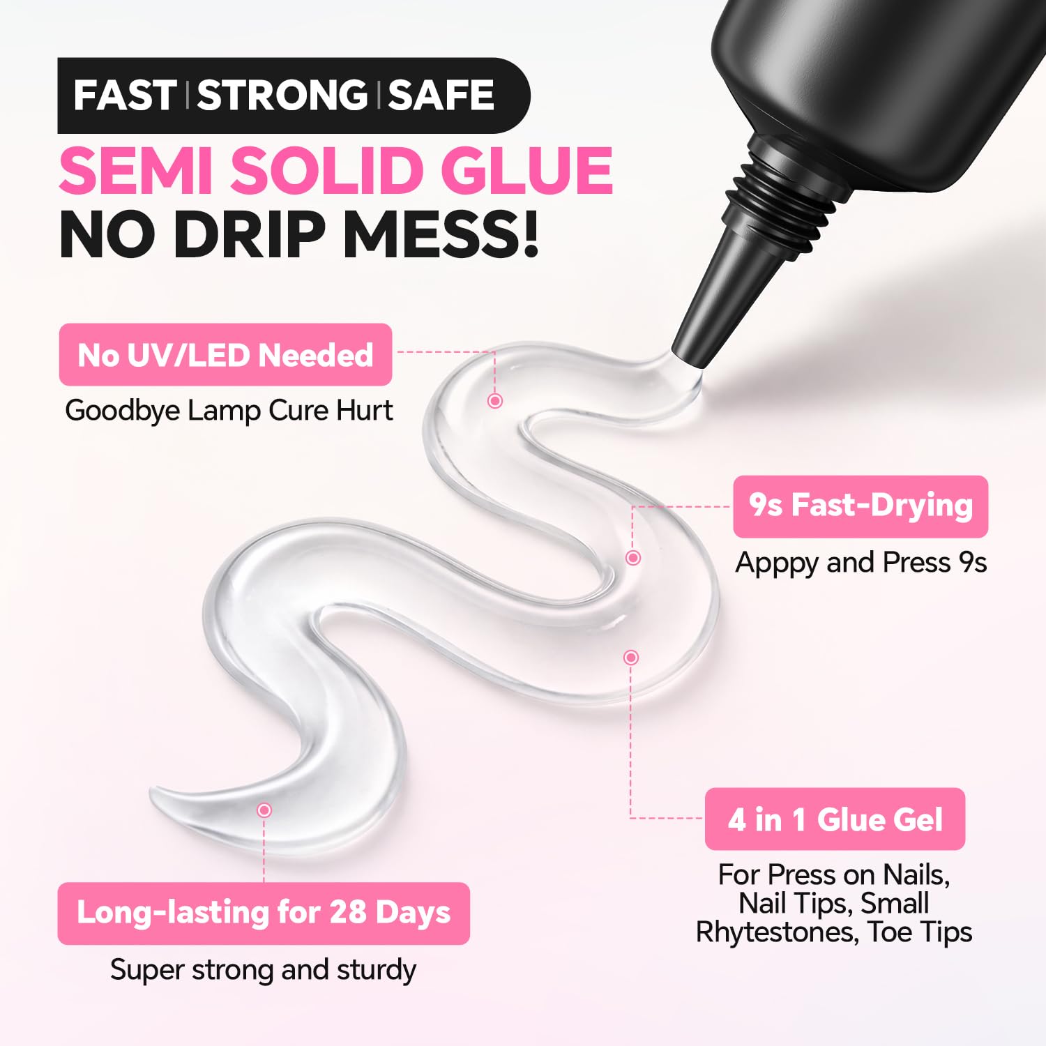 Luckyfairy press-on nail glue kit with glue tube, remover bottle, and two cuticle sticks - 4