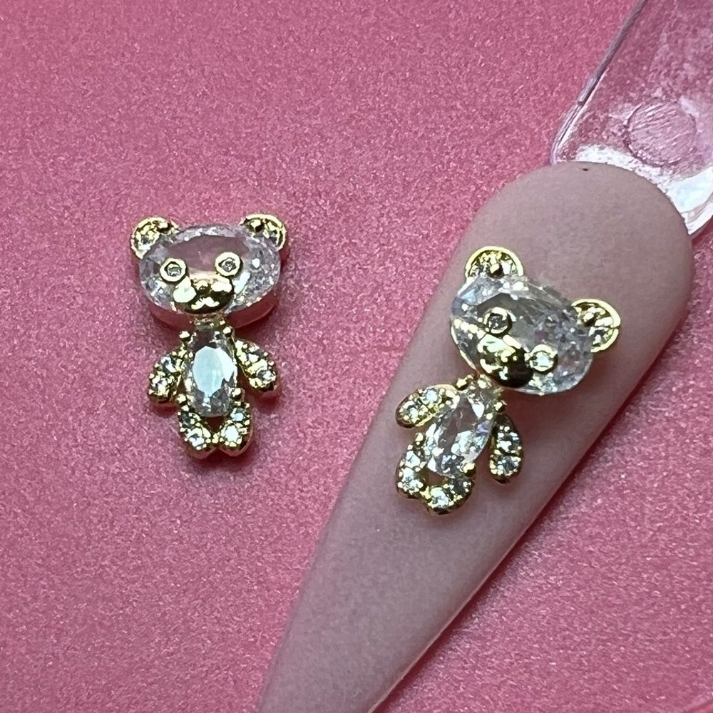 gold crystal teddy bear nail charm - 2
