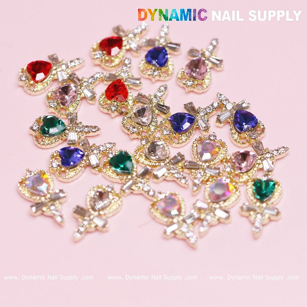 mixed heart rhinestone charms pack - 16